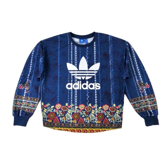 Adidas x Farm Rio Cirandeira Sweatshirt Cropped Blue Floral Crewneck Pullover XS - Picture 6 of 11